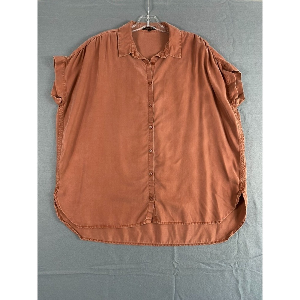 Quince Blouse Top Shirt Sz L Terracotta Brown Lyocell Coastal Lagenlook Relaxed
